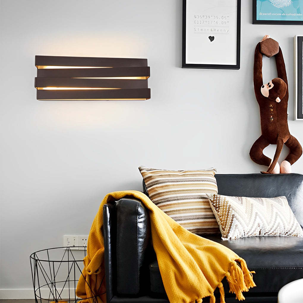 Modern geometric brown wall sconces, Lighom — 11" L x 3" W x 3" H