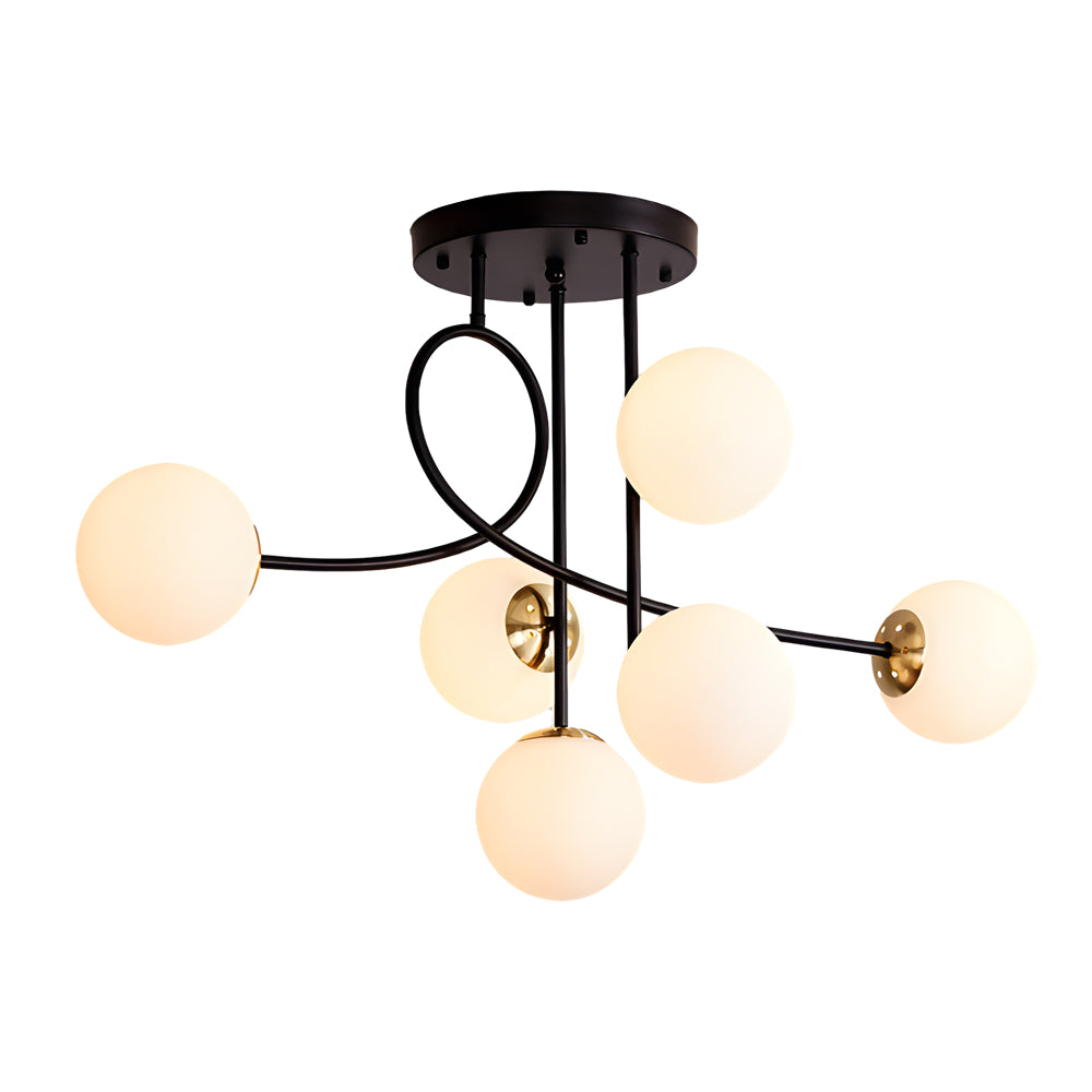 Gold Black Semi-Flush Chandelier with Glass Shade