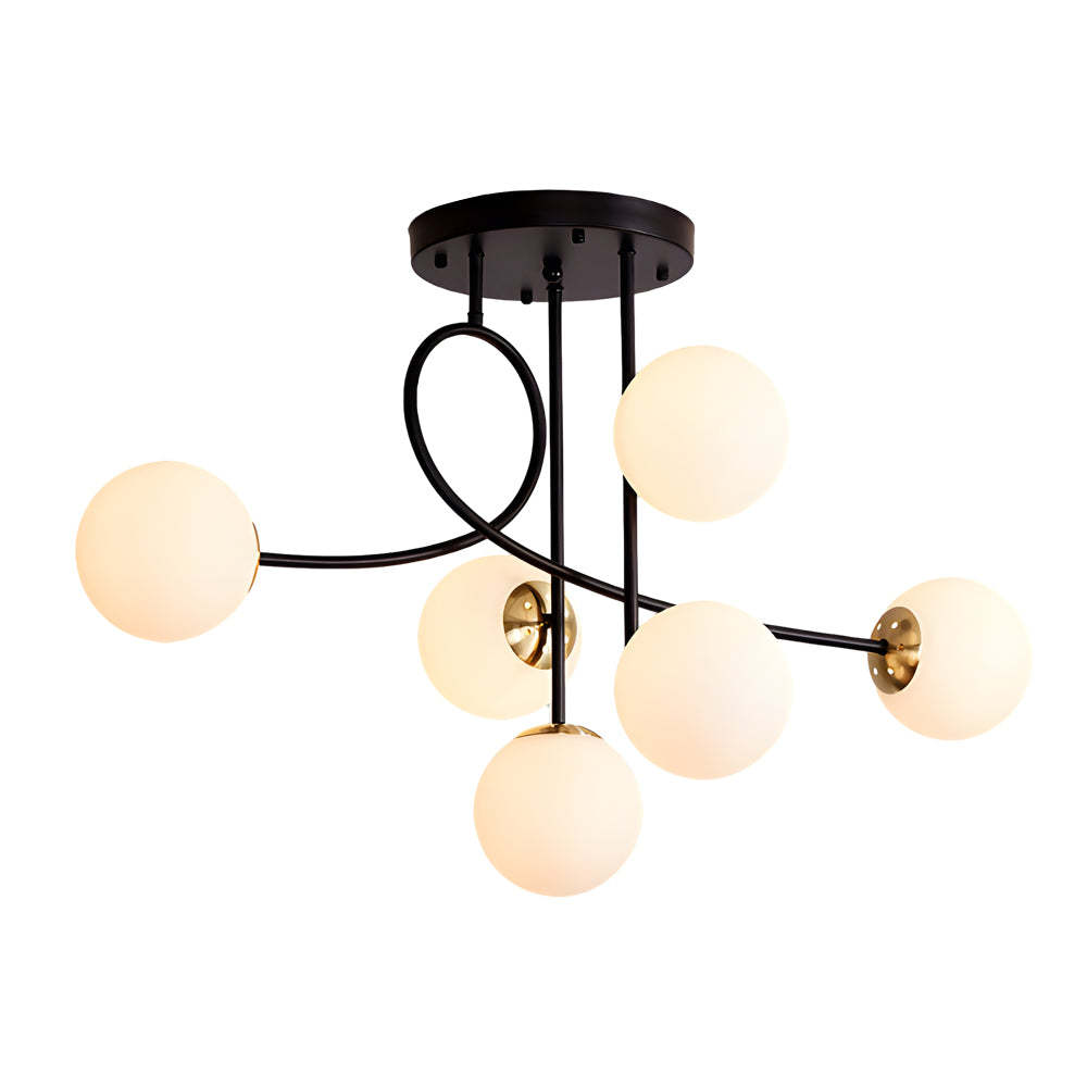 Gold Black Semi-Flush Chandelier with Glass Shade