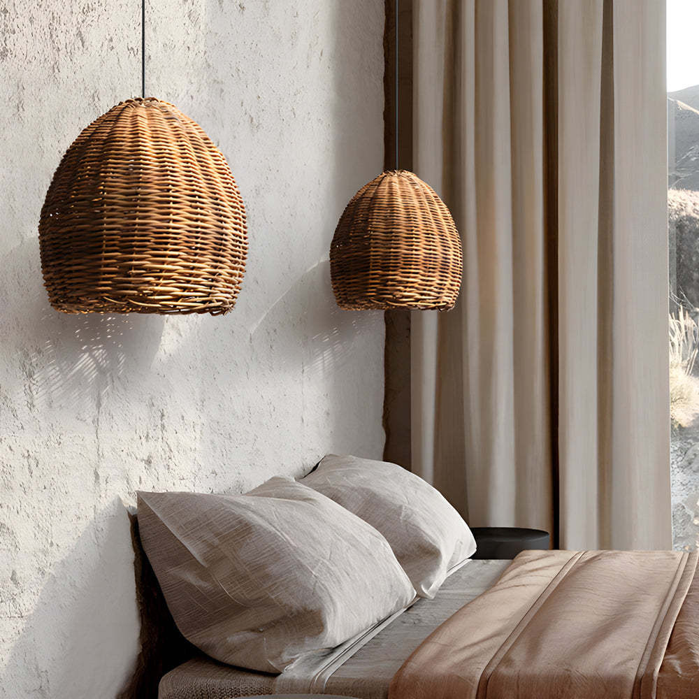 Handmade Leather Rattan LED Wabi-Sabi Japanese Chandelier
