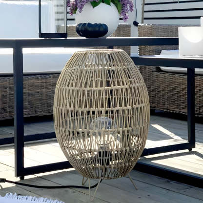 Spaceship Lighting Handmade Rattan Oval Cage Waterproof Outdoor Floor Lamp-Lighom
