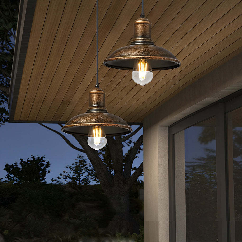 Round Iron Waterproof LED Retro Industrial Outdoor Pendant