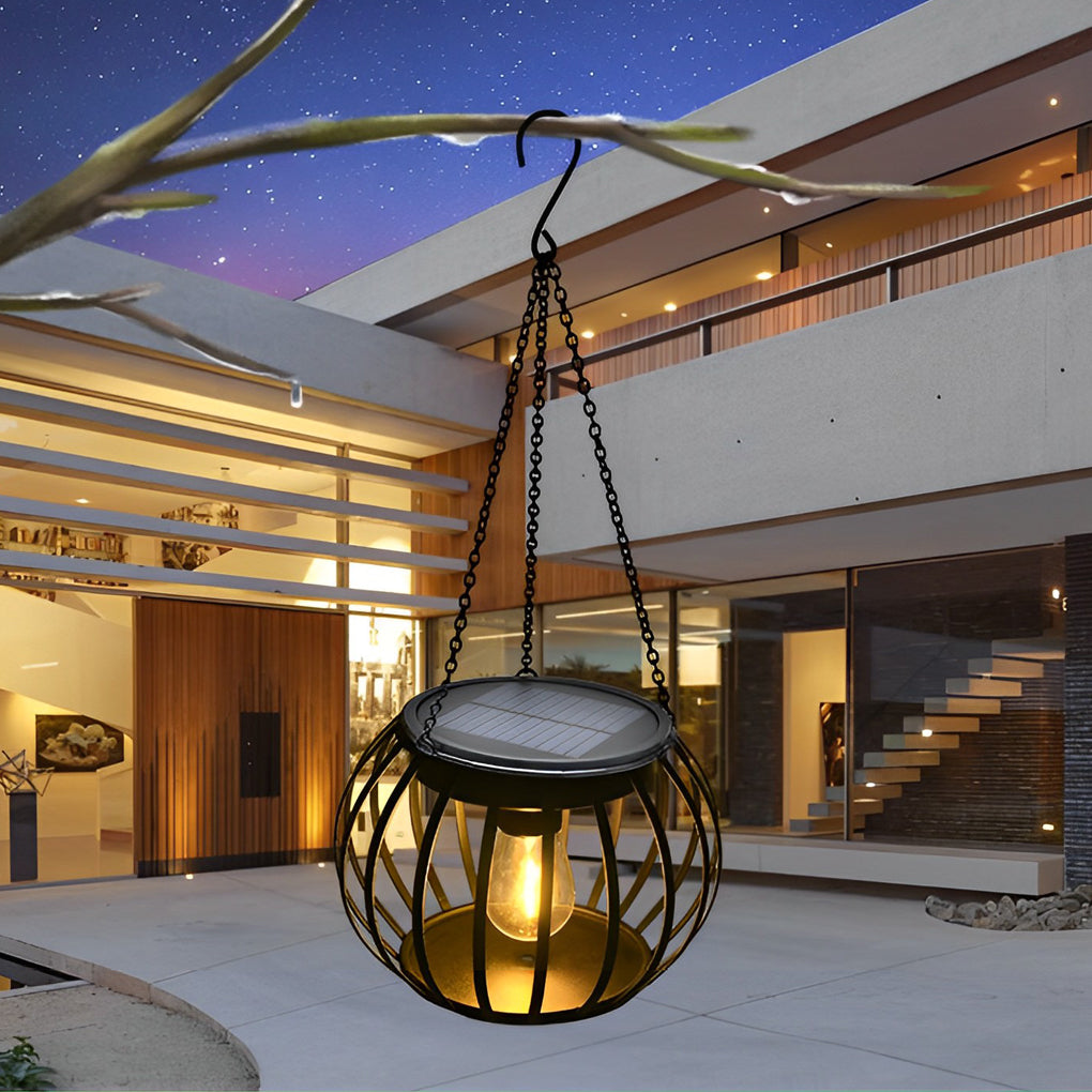 Metal Pumpkin Black Modern Solar Outdoor Lantern 2-Pack