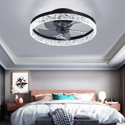 5- Blade Circular Iron Rustic Flush Mount Ceiling Fan With LED Bulbs Remote Control-Lighom