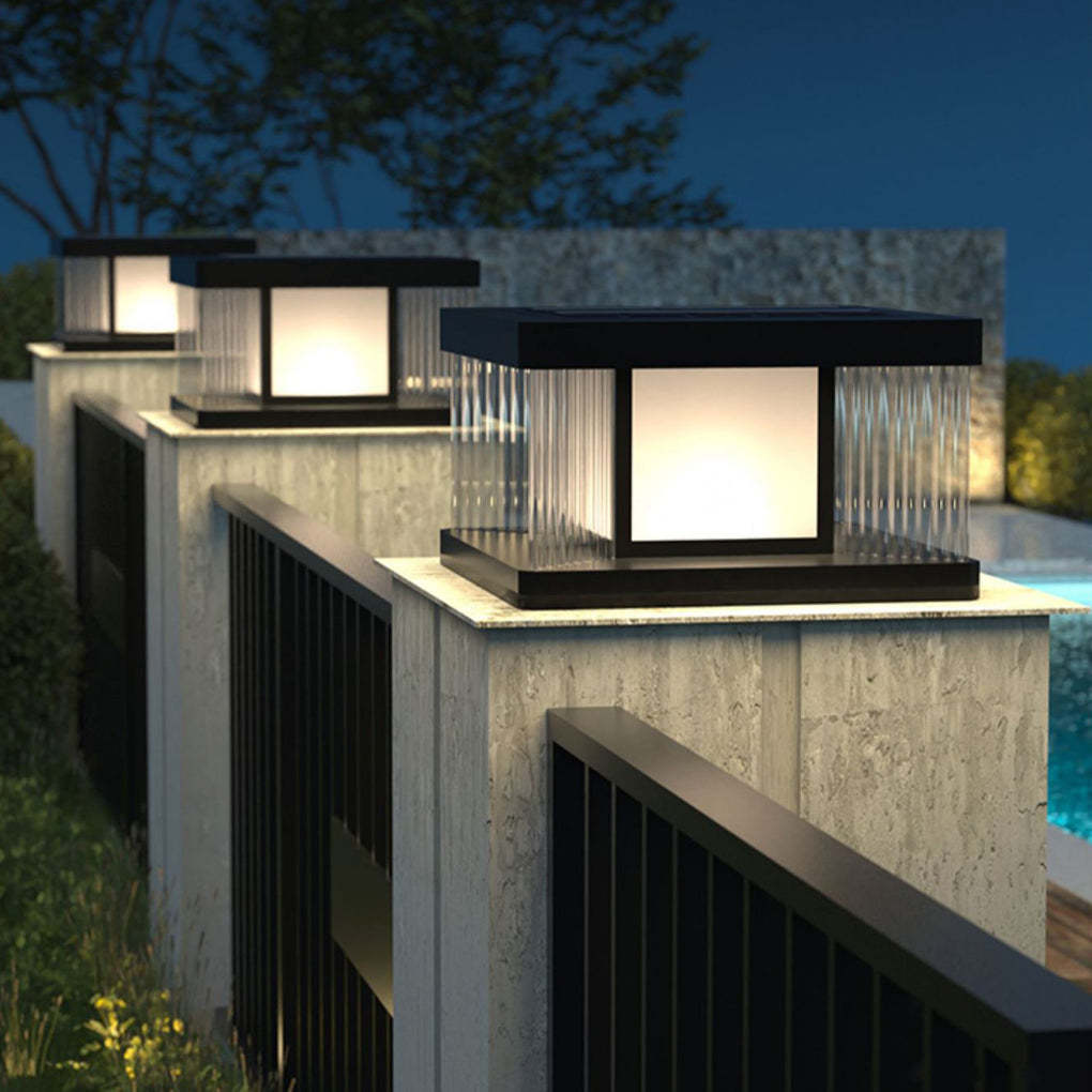 IP65 Glass Acrylic Black Modern Solar Fence Post Light