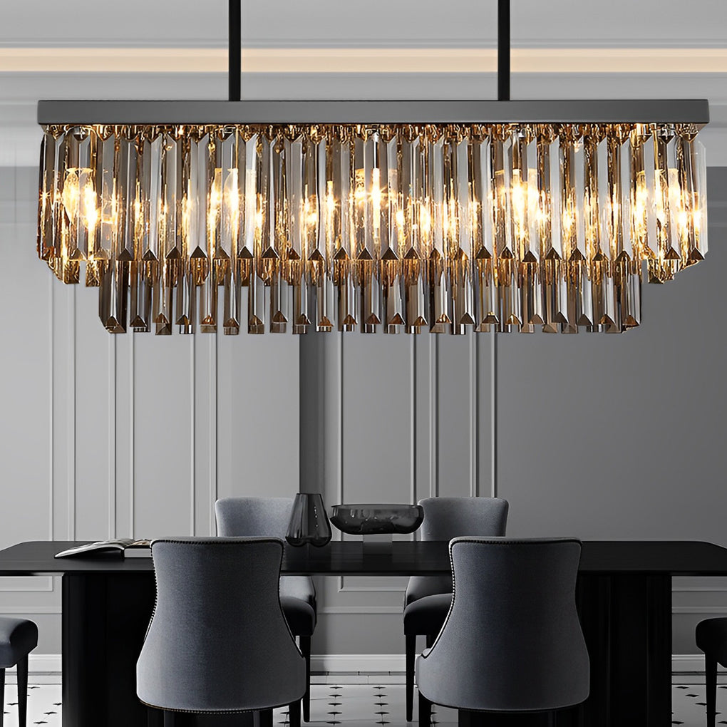Modern smoke gray crystal chandeliers, Lighom — 39" L x 10" W x 31" H