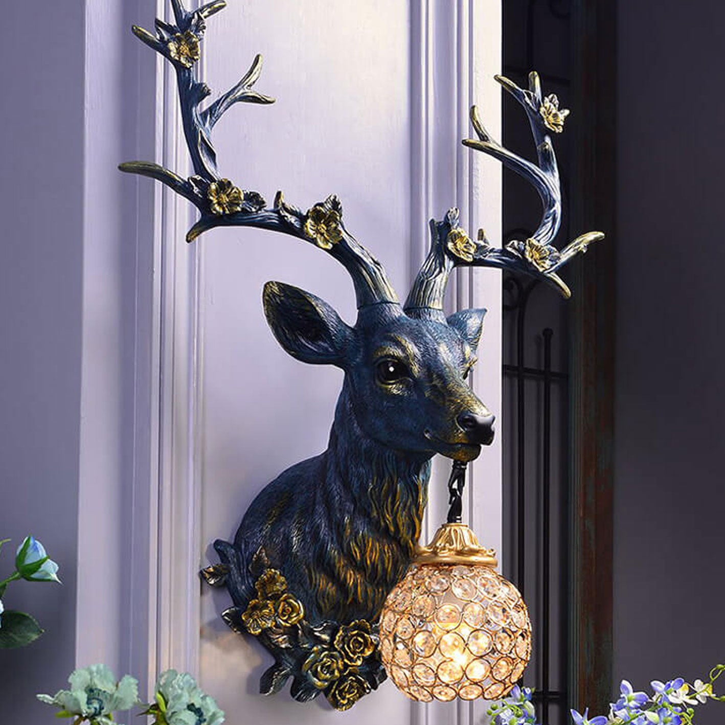 Retro Deer Head Resin Sconce