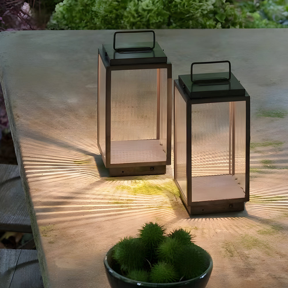 Modern 11-In Glass LED Portable Outdoor Lanterns - Hardwired-Lighom