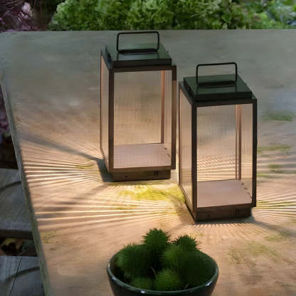 Modern 11-In Glass LED Portable Outdoor Lanterns - Hardwired-Lighom