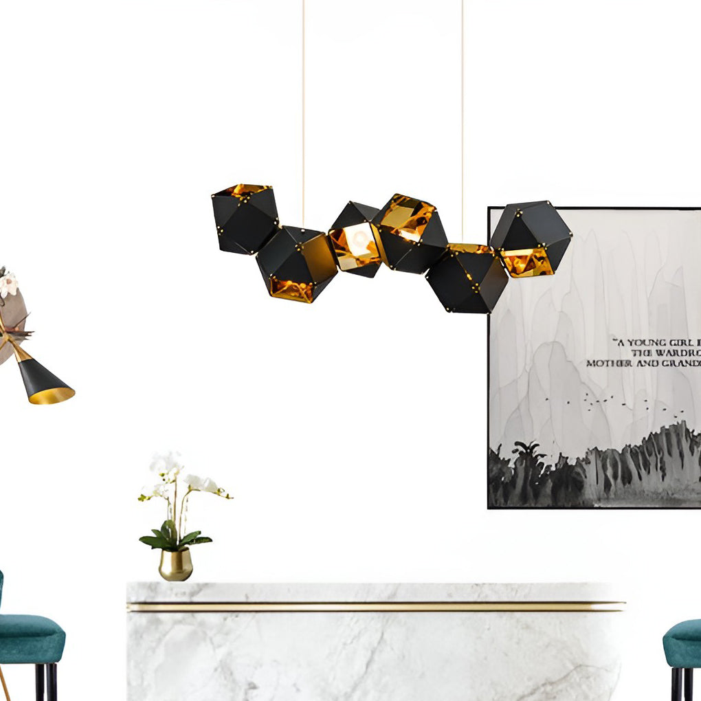 Modern geometric polygonal metal brass wood pendant lighting