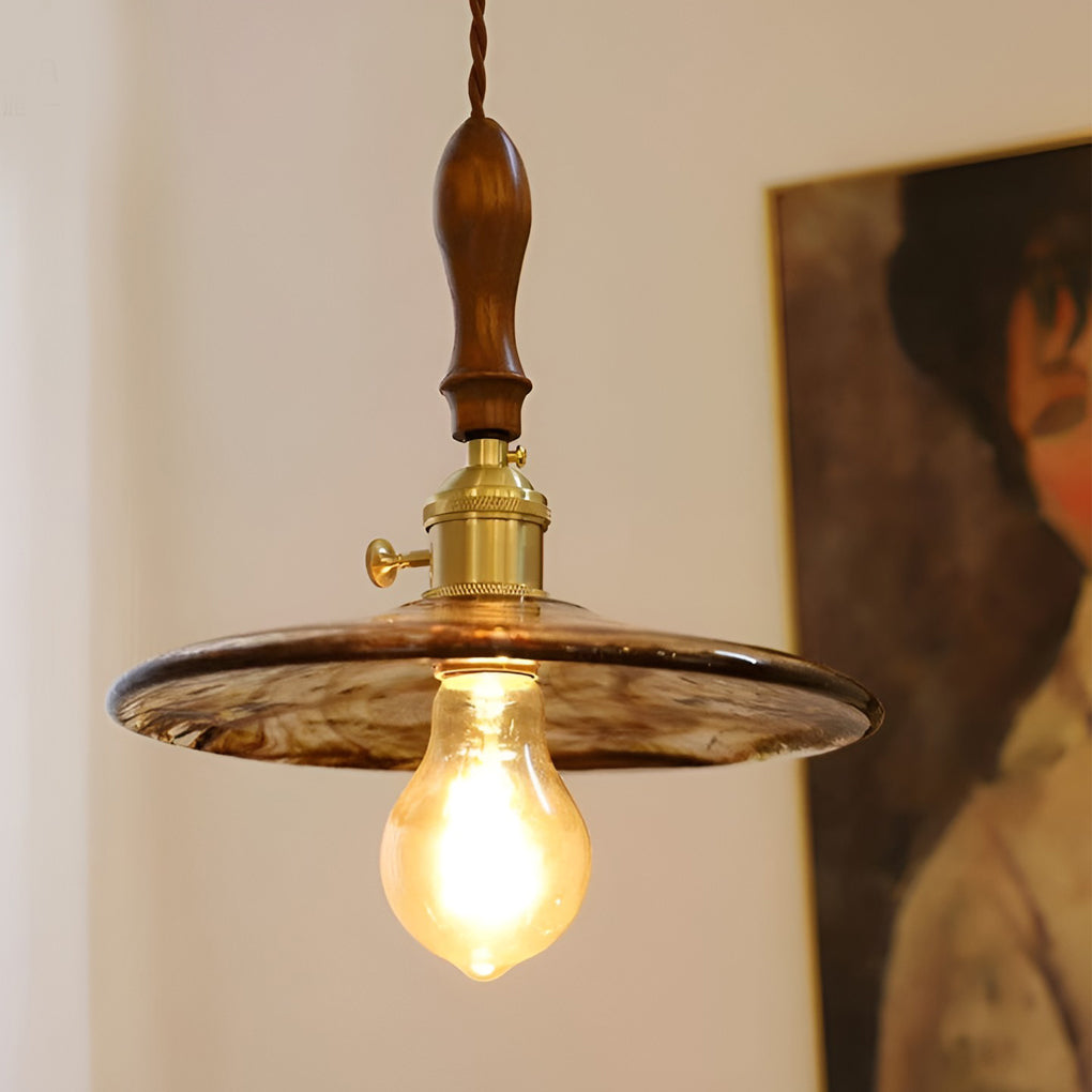 Circular Brown Glass LED Retro Island Pendant