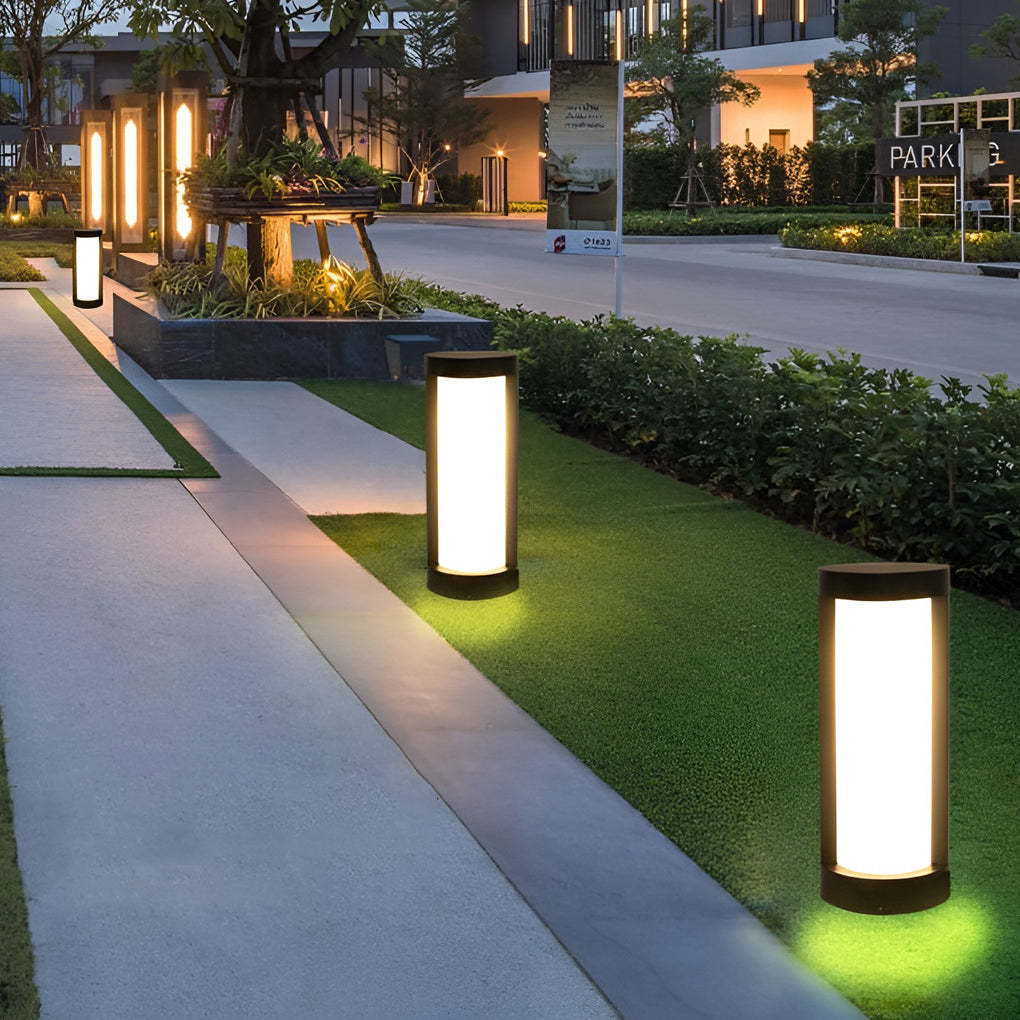 Black Cylindrical LED Pathway Lights Solar and Wired Outdoor Lighting Solutions-Lighom