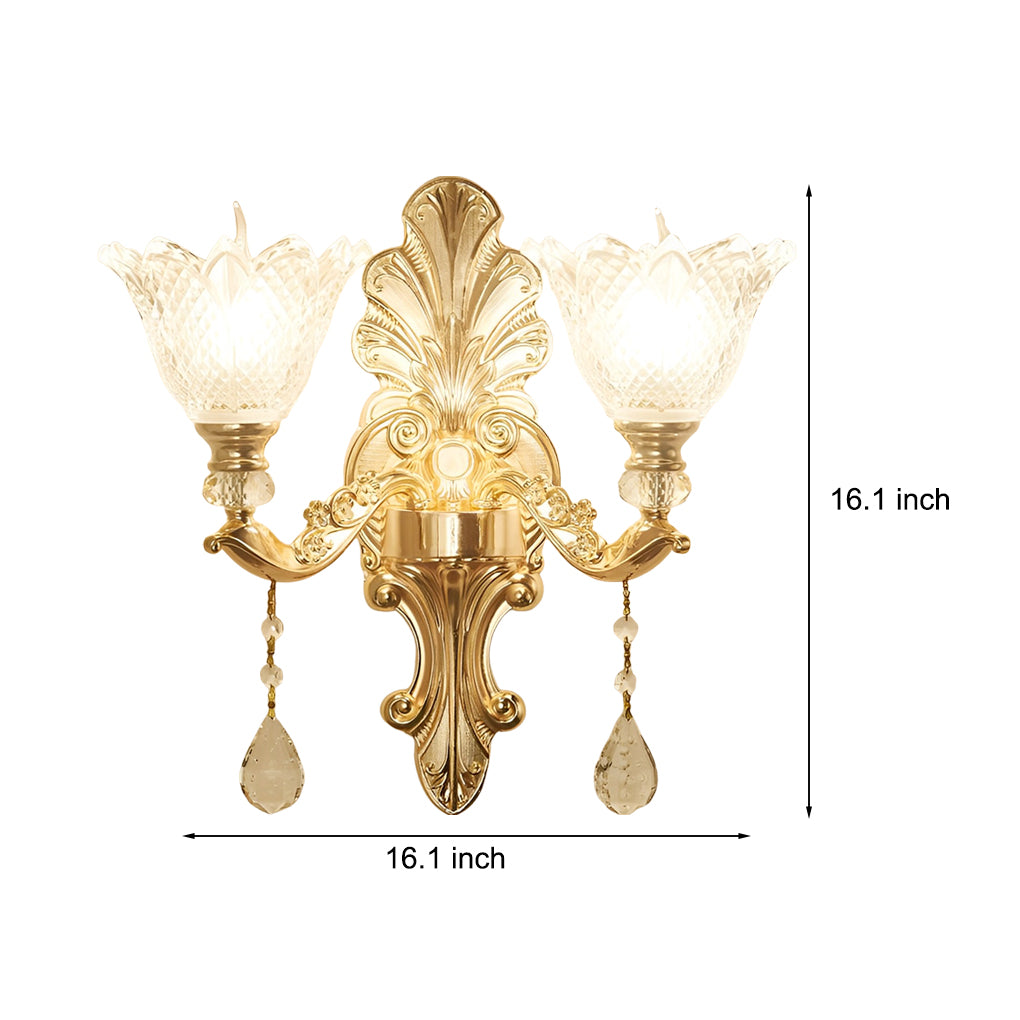 2 Lights Flowers Crystal Glass Three Step Dimming European-Style Wall Lamp-Lighom