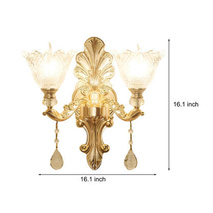 2 Lights Flowers Crystal Glass Three Step Dimming European-Style Wall Lamp-Lighom