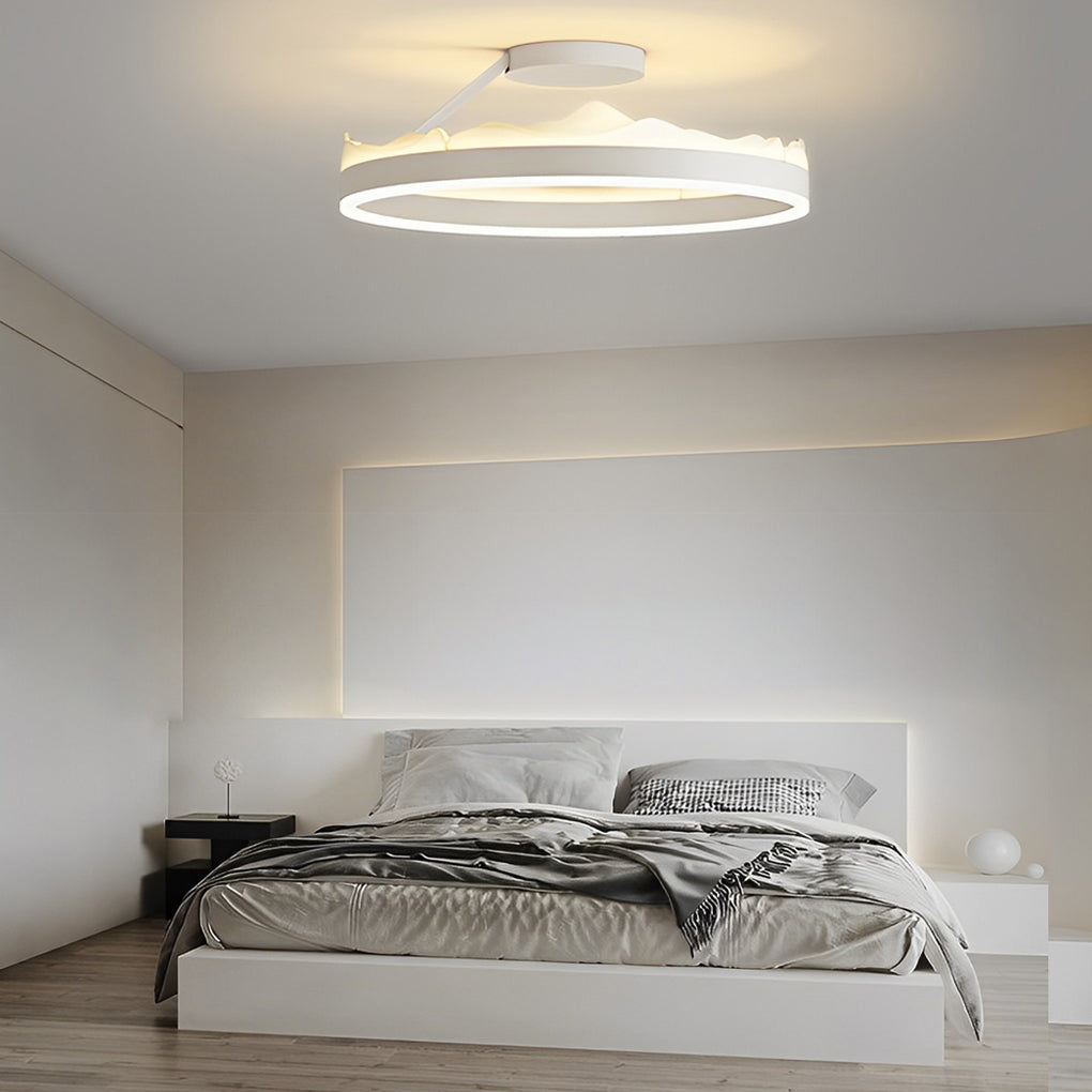 Lighom modern round stepless white semi-flush mount light in synthetic — 16" Diameter / Dimmable with Remote