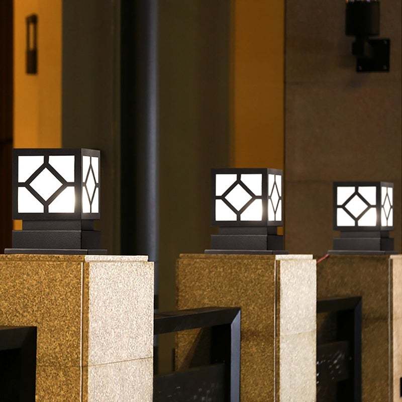 Square Stainless Steel LED Waterproof Black Modern Outdoor Light Post Lamp-Lighom