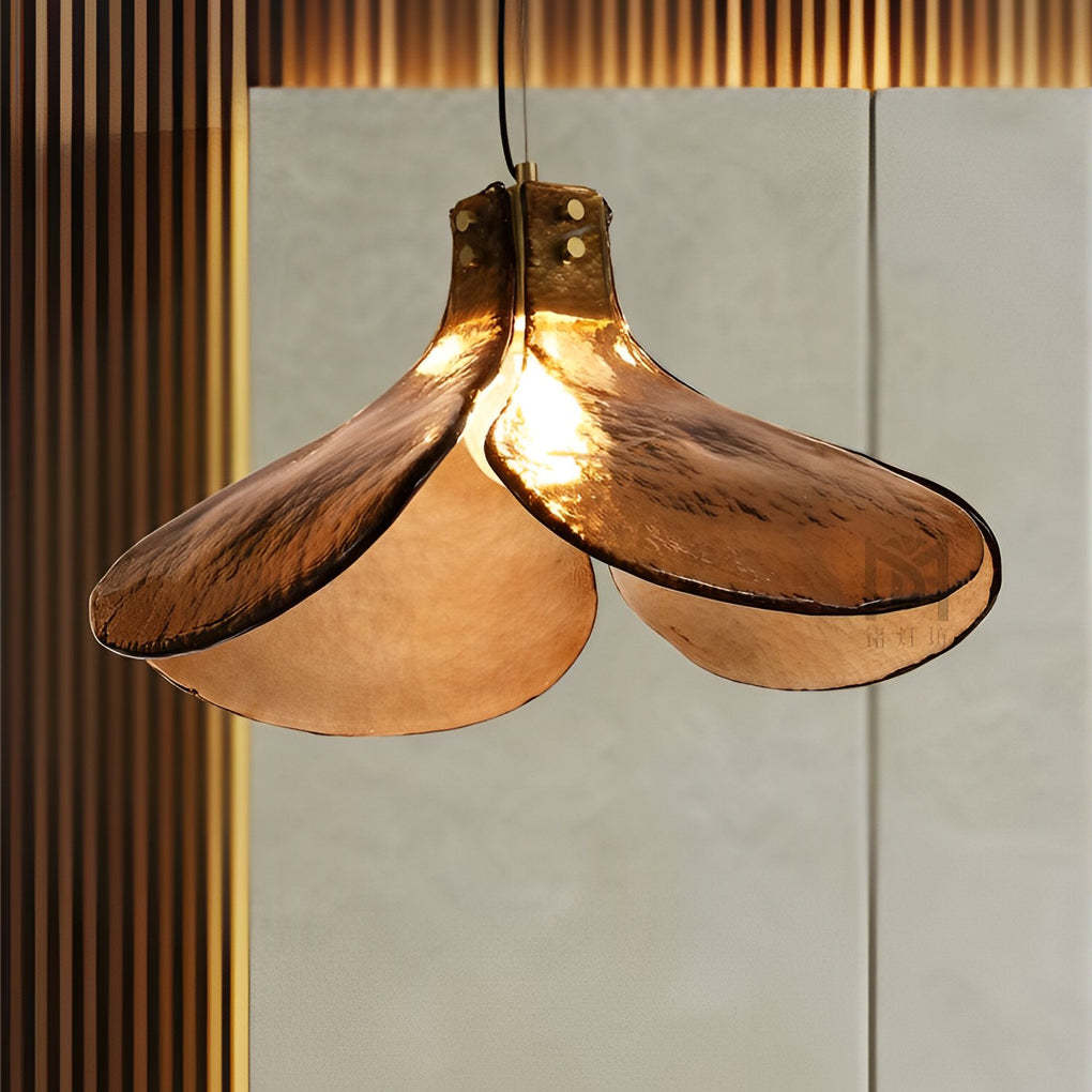 Four-Leaf Flower Glass Copper Brown Retro Pendant Chandelier