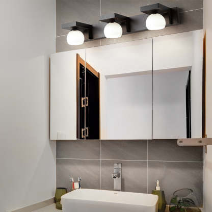 2/3-Light Wood Bathroom Vanity Light with Adjustable Iron Spotlight and Fixed Glass Shades-Lighom