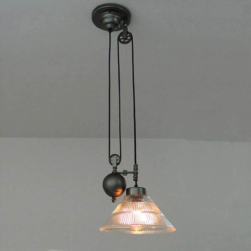 Industrial Glass Retro Pulley Pendant Light