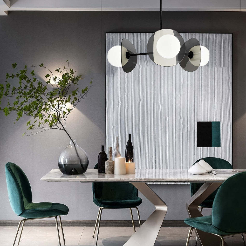 Round Plated Glass Copper Black Modern Chandelier