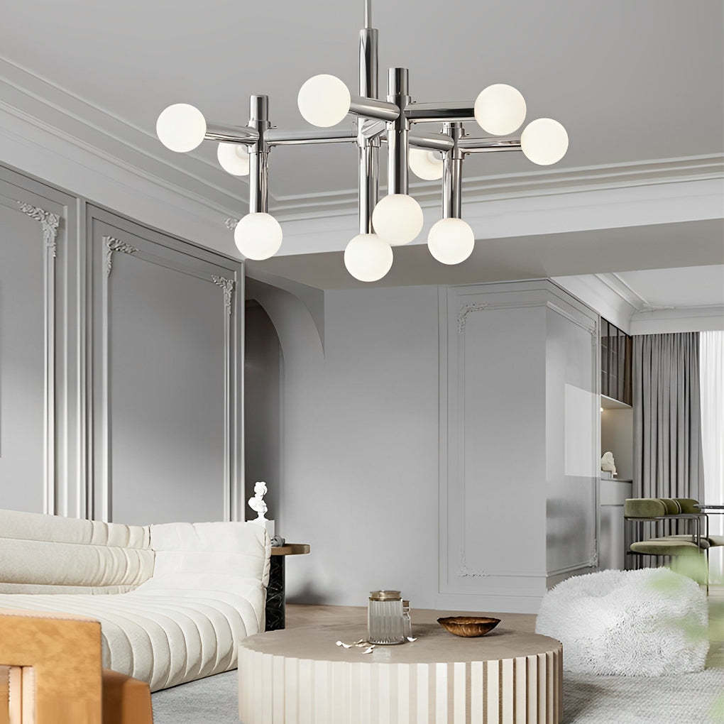 10-Light Glass Ball Sputnik Chrome Modern Chandelier