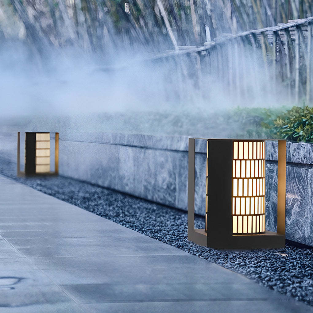 Square Lantern Waterproof LED Black Modern Backyard Landscaping Lights-Lighom