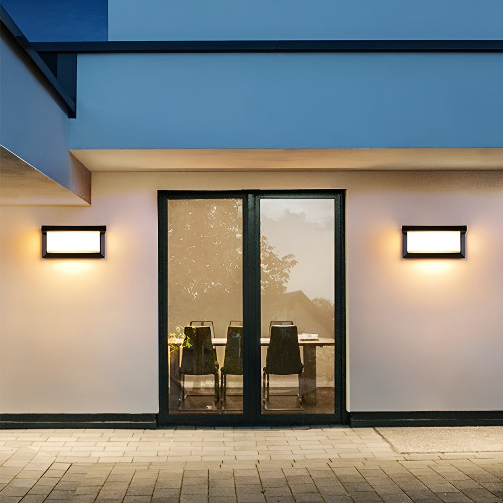 Black industrial rectangle light-control outdoor wall lighting — 10.2" L x 4.7" W x 4.7" H / Set of 2