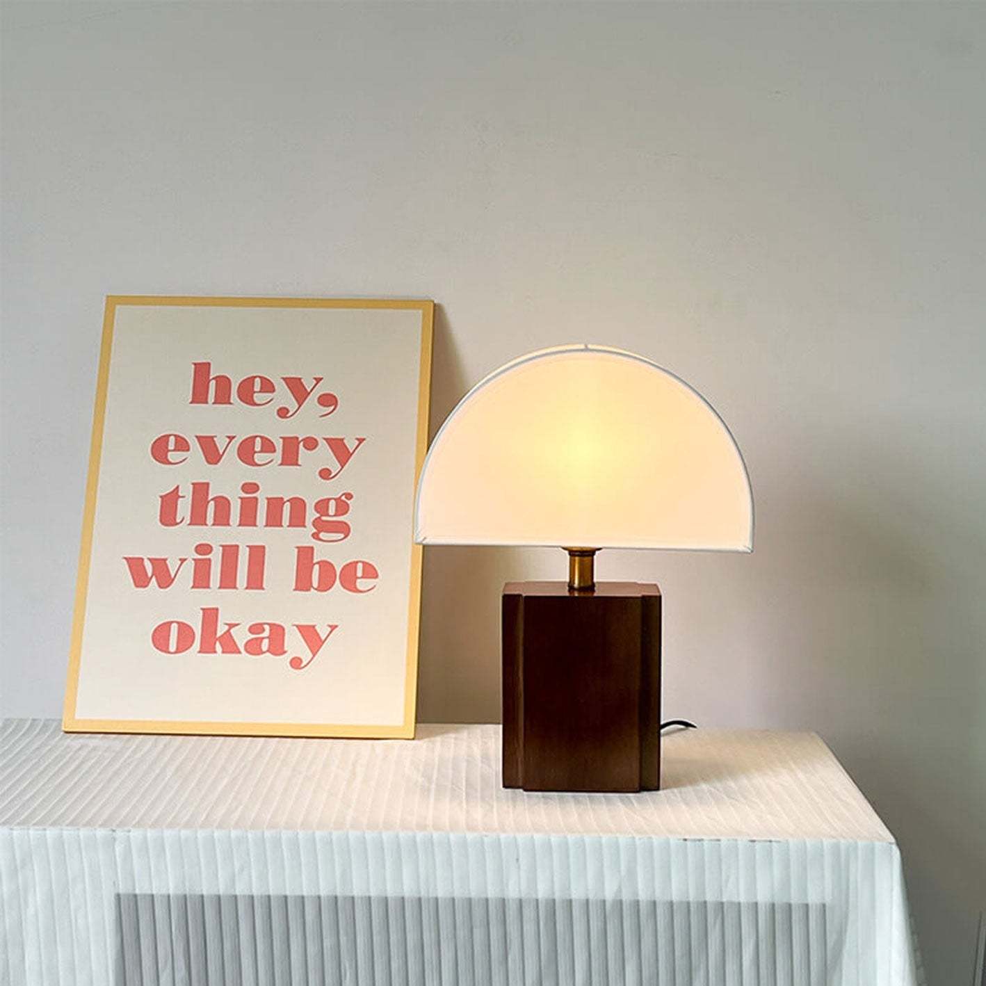 Vintage Semicircle Fabric Wooden Base Lamp