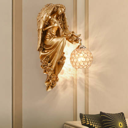Resin Antique Angel Creative Glass Crystal European Style Wall Lamp-Lighom