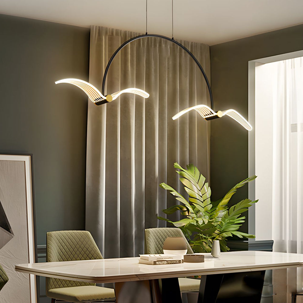 Modern LED Acrylic Seagull Linear Dining Chandelier — 4-Light / 3 Step Dimming