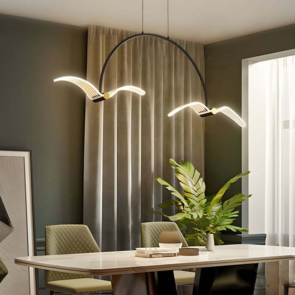 Modern LED Acrylic Seagull Linear Dining Chandelier — 4-Light / 3 Step Dimming