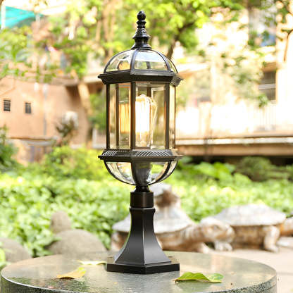 Retro Creative Metal Glass Waterproof Black Modern Fence Post Lights-Lighom