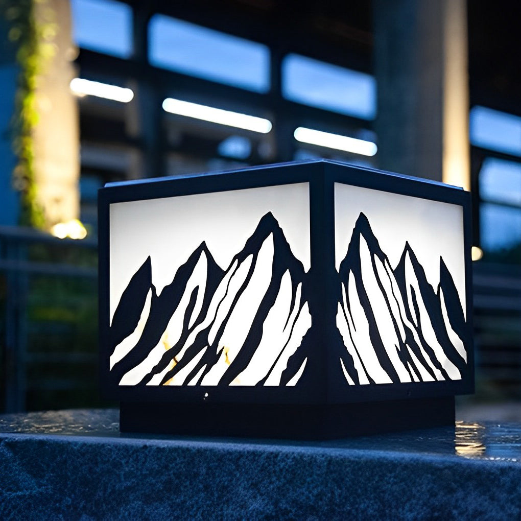 Mountain Scenery Black Solar Fence Post Light