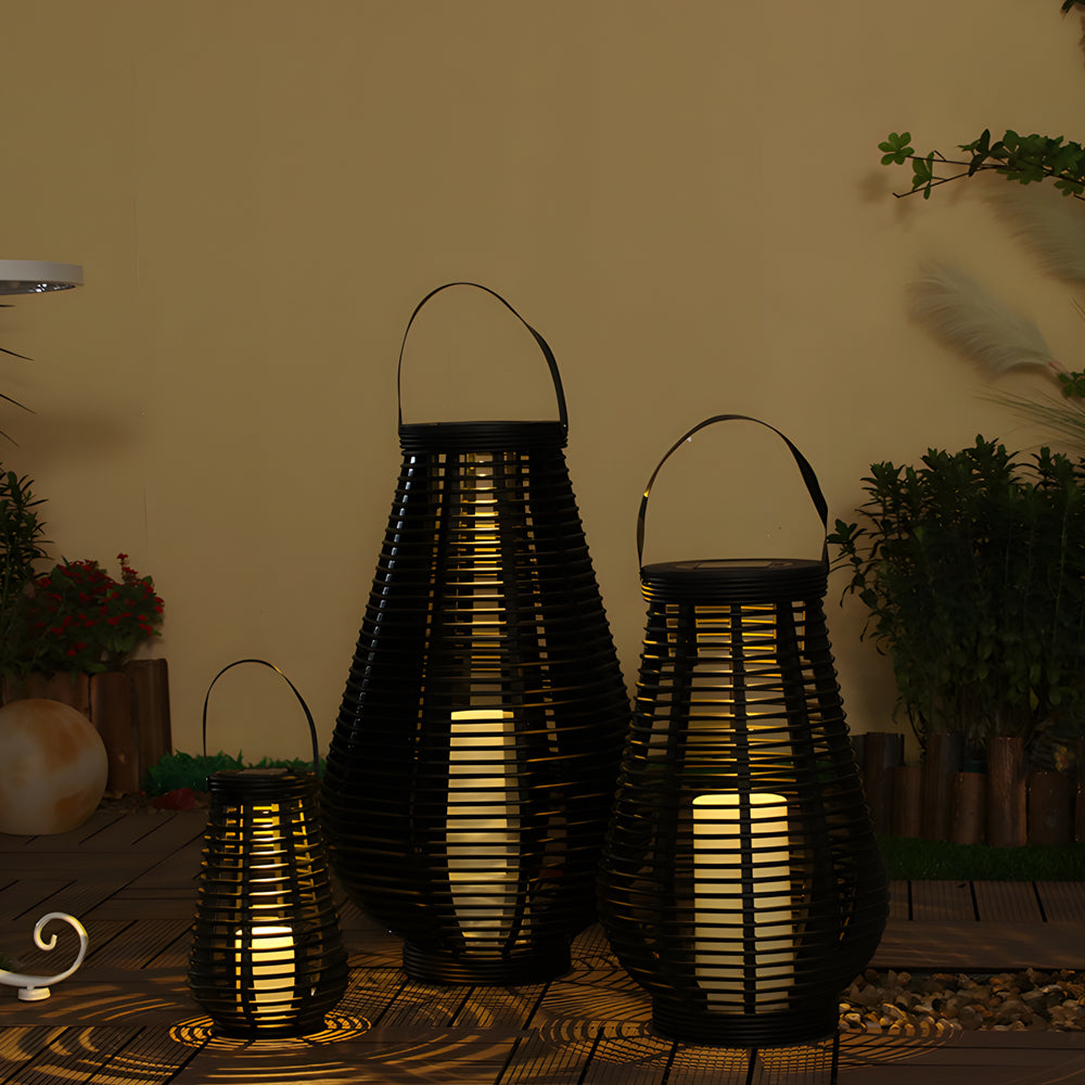 PVC Woven Rattan Black Modern Portable Solar Lantern