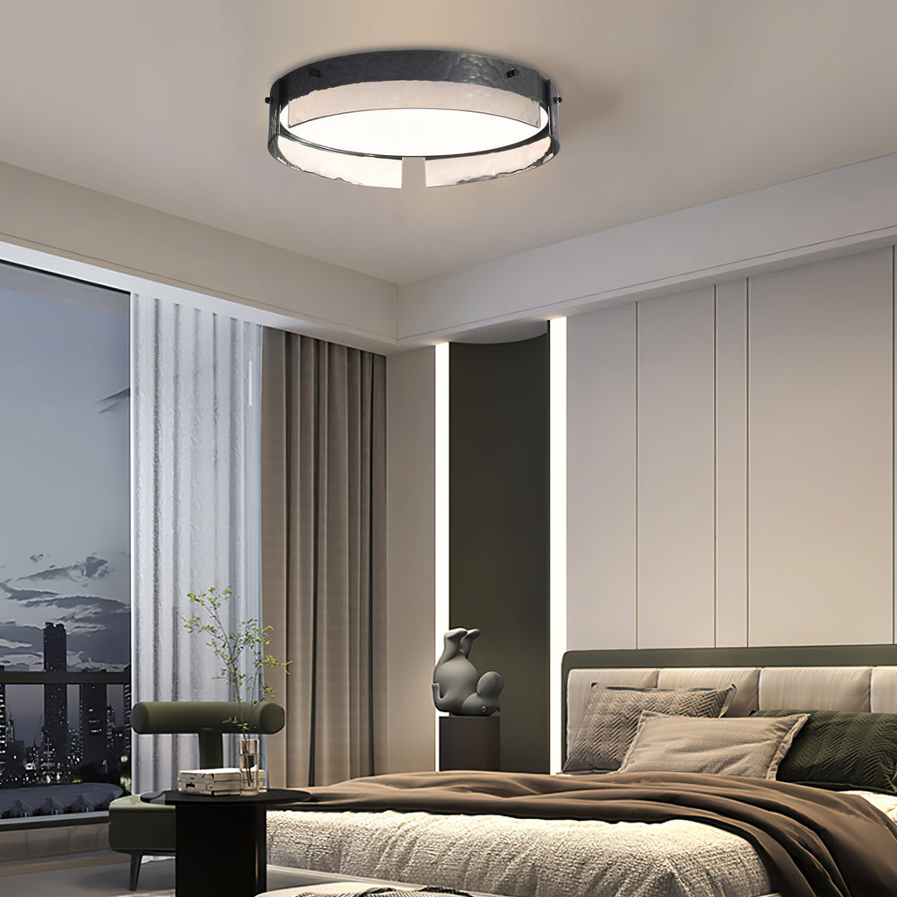Round Black Hammered Glass LED Flush Mount Light