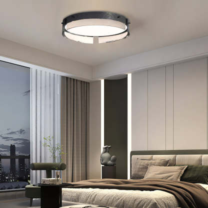 Round Black Hammered Glass LED Flush Mount Light