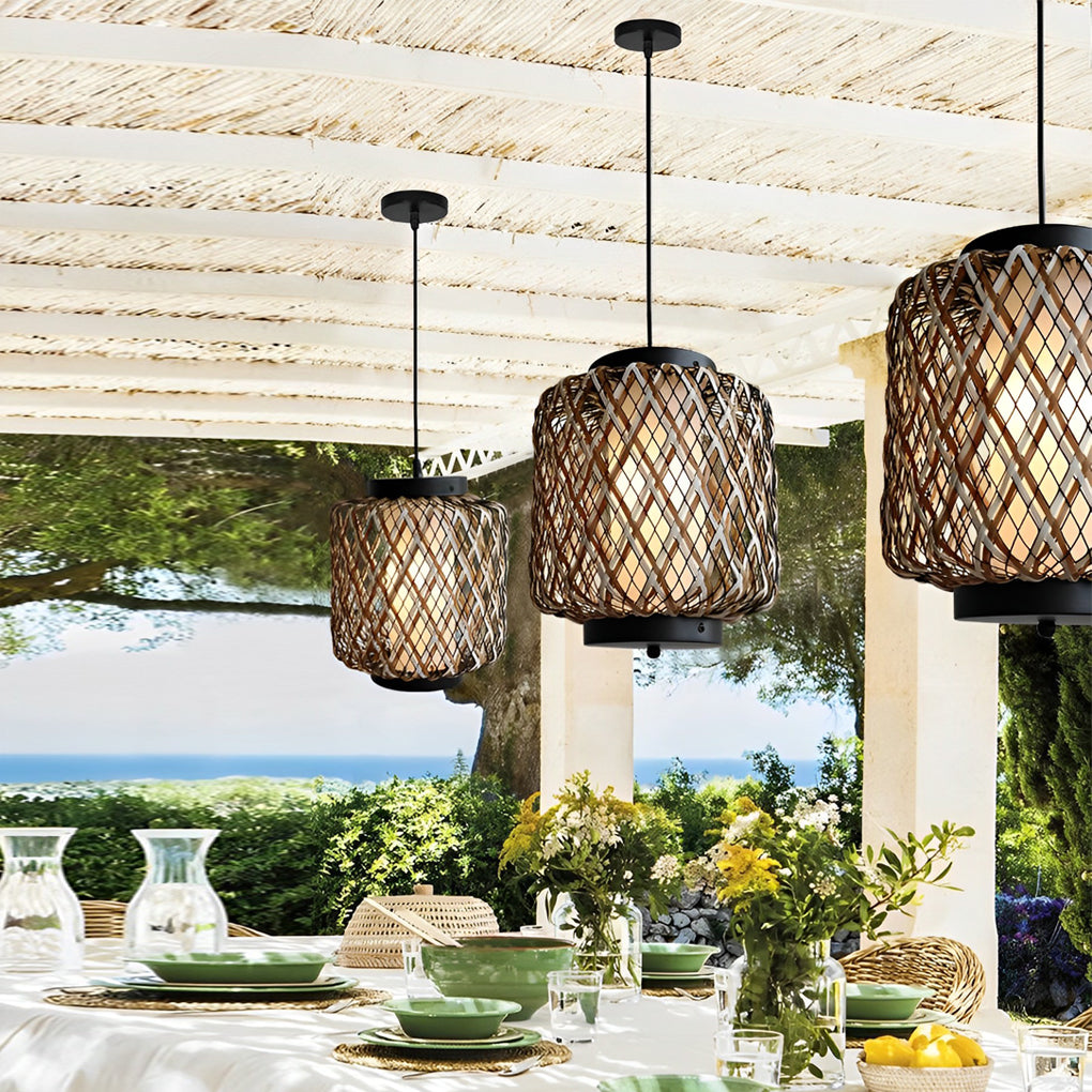Rattan Waterproof Rustic Modern Outdoor Chandelier Pendants Ceiling Lights-Lighom