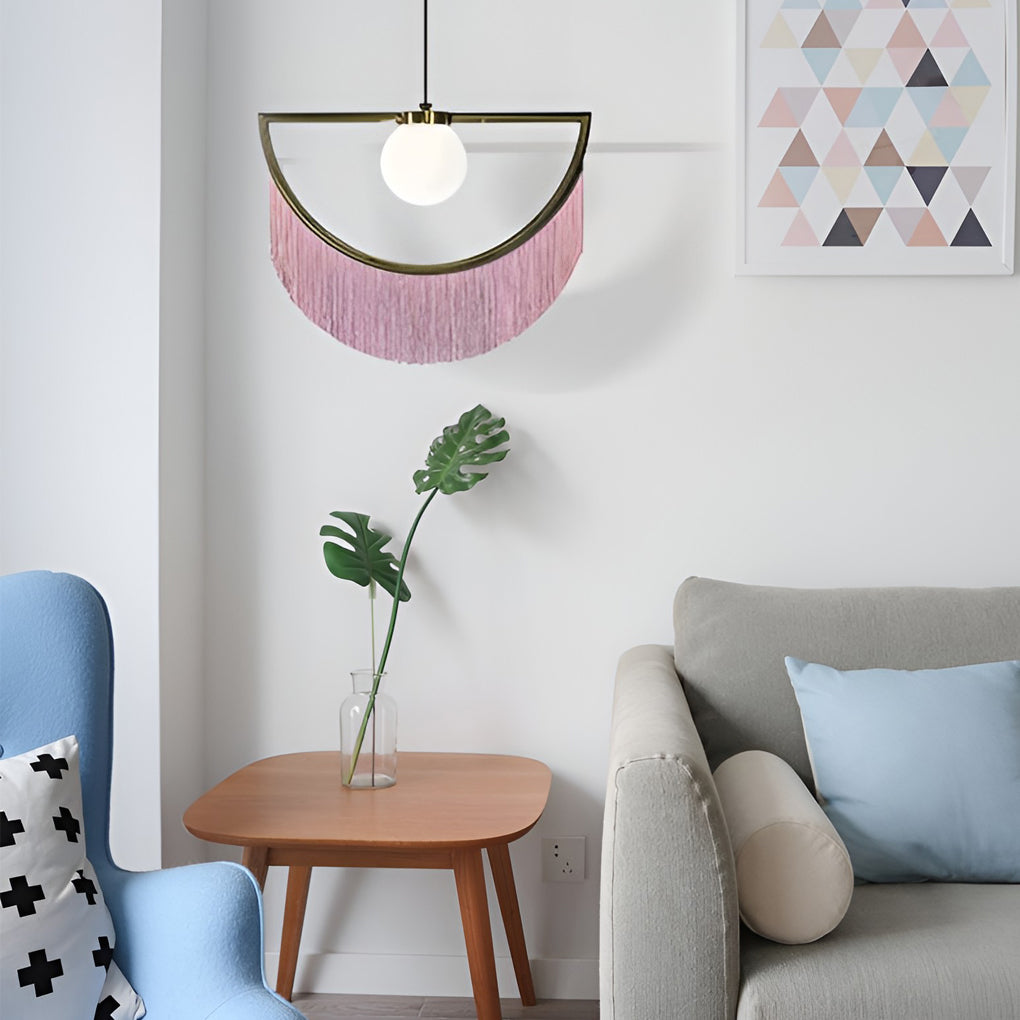 Modern tassel pink synthetic pendant lighting — Cool White (6000K)