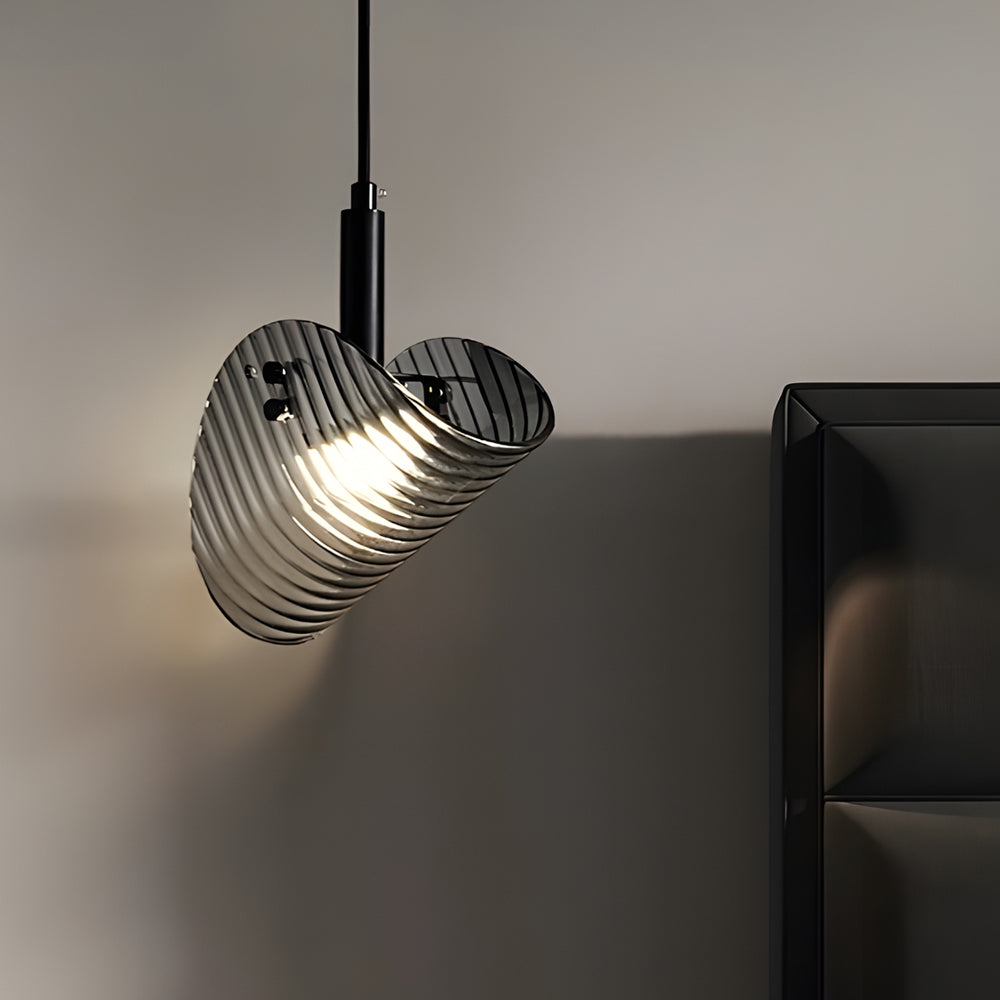 Curved Striped Glass LED Smoke Gray Nordic Pendant Light