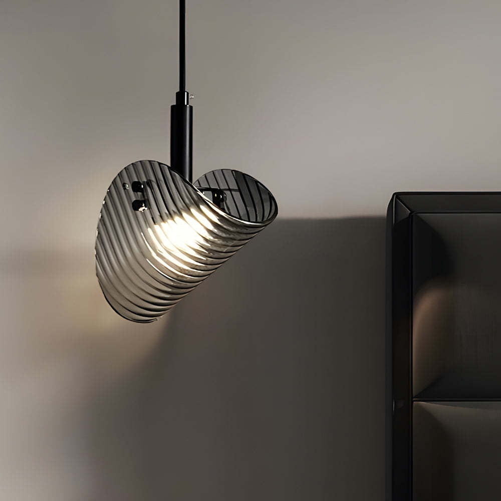 Curved Striped Glass LED Smoke Gray Nordic Pendant Light