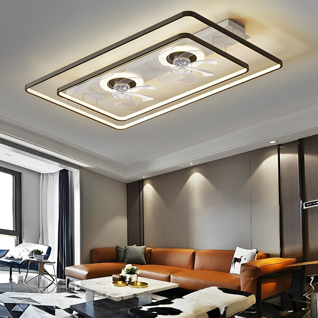 Rectangular LED Two Fans Nordic Bladeless Ceiling Fan-Lighom