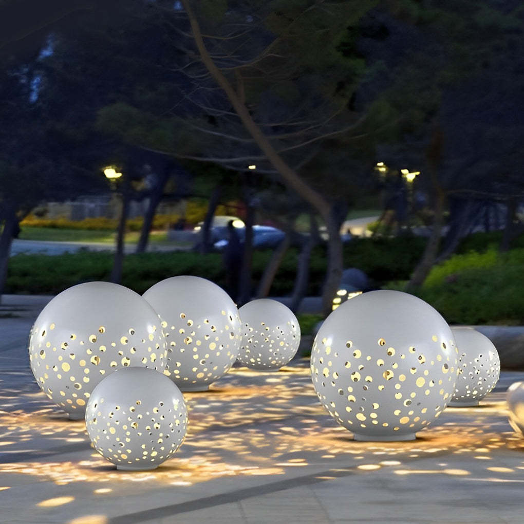 Waterproof Round Metal Hollow White Modern Outdoor Lanterns Lawn Lamp-Lighom
