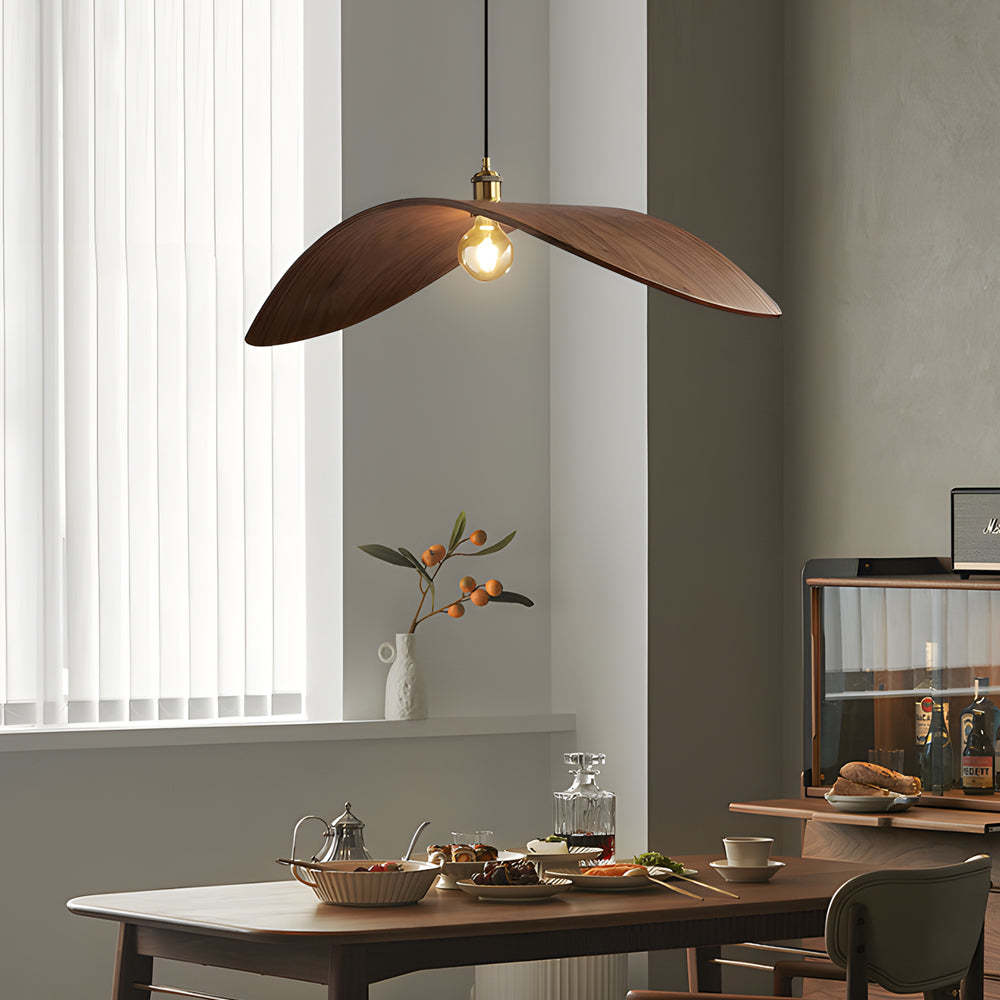 Wabi-Sabi Walnut Bar Leaf Curve Wood Pendant Light