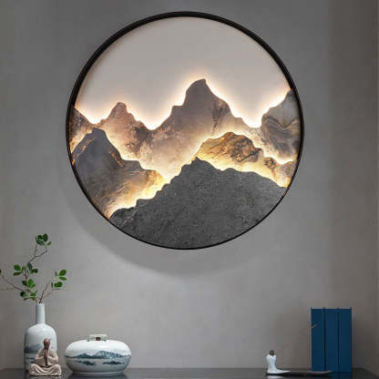 Round Natural Rock Slab Mountain Scenery Painting Modern Wall Lights Fixture-Lighom