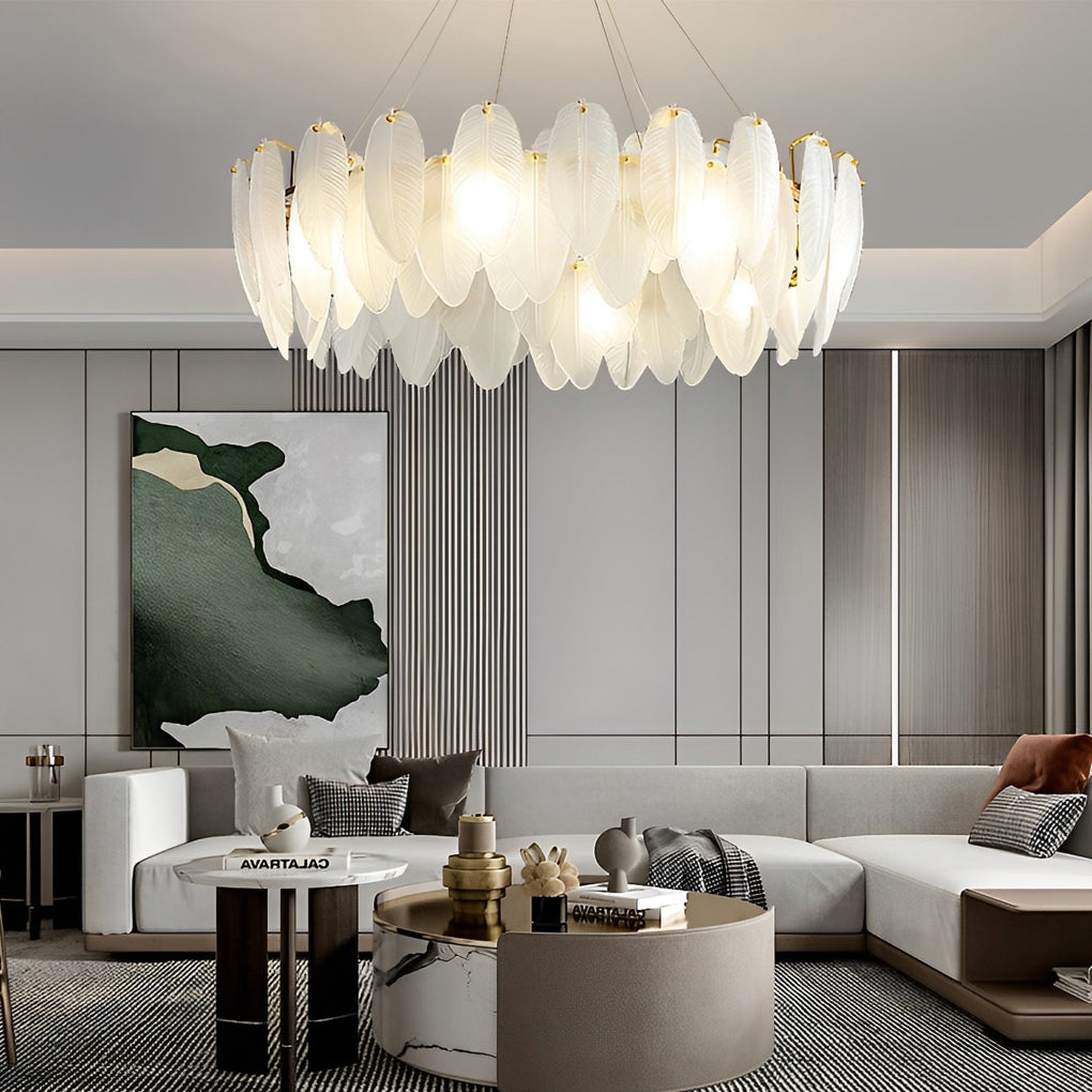 Glass Feather 3-Step Dimming Postmodern Dining Chandelier