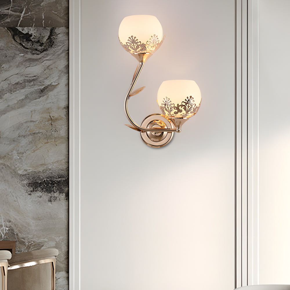 Glass Flower 2-Light European LED Wall Sconce — Gold / Leaf