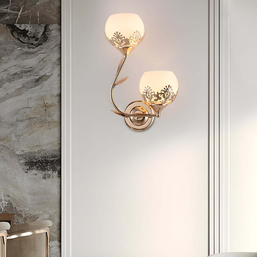 Glass Flower 2-Light European LED Wall Sconce — Gold / Leaf