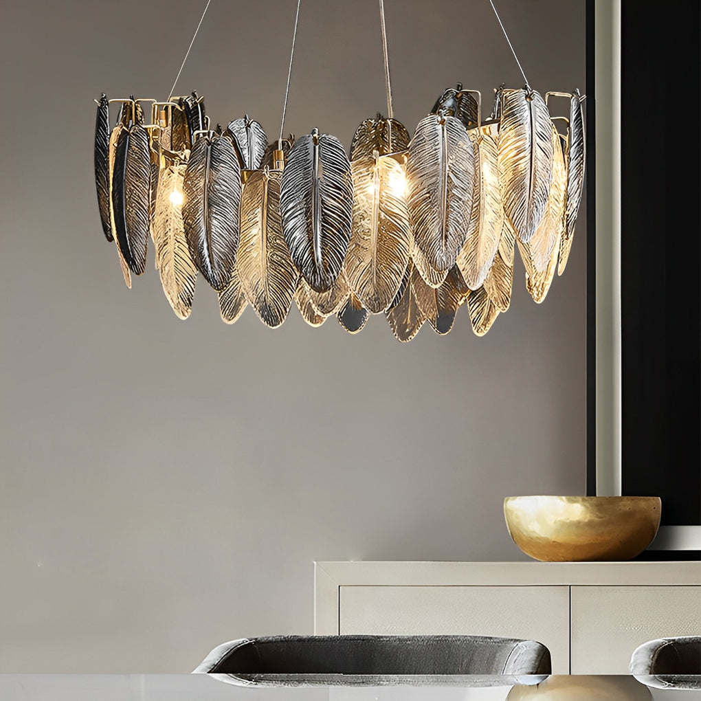 Romantic Creative Feathers Glass Three Step Dimming Modern Chandelier-Lighom