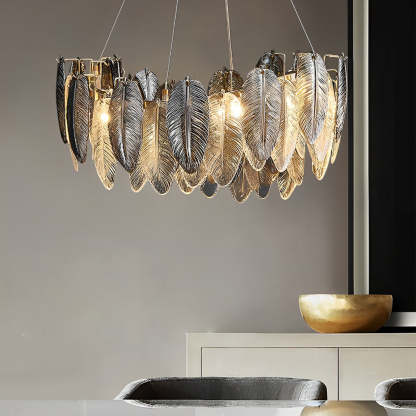Romantic Creative Feathers Glass Three Step Dimming Modern Chandelier-Lighom