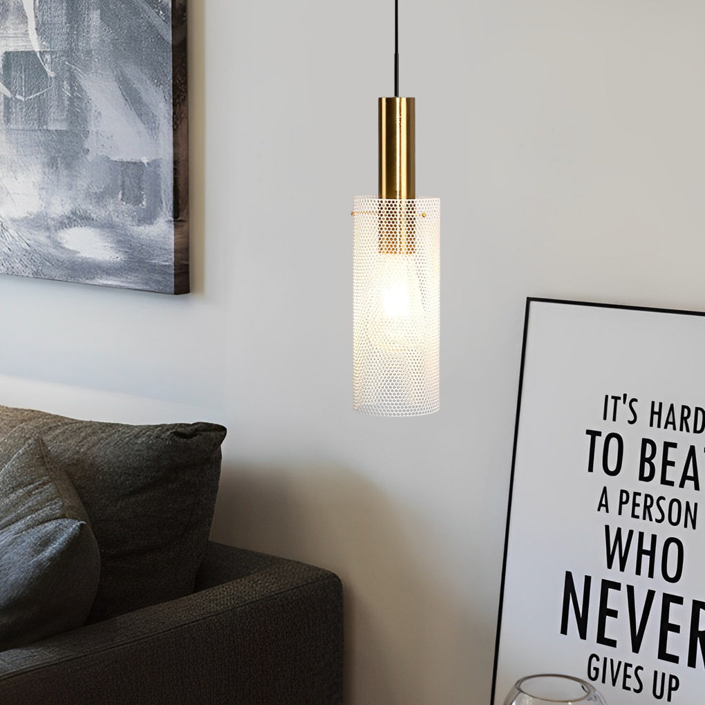 Cylindrical Minimalist Iron Grid Modern Pendant